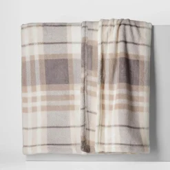 Koc w szkocką kratę beżowy TYLOR 150x200 cm