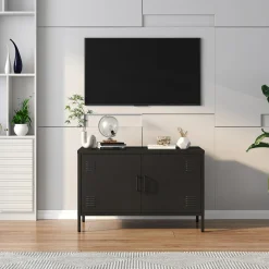 Komoda 2-drzwiowa grafitowo-czarna SOLANS