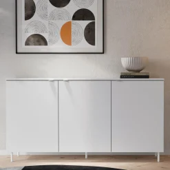 Komoda 3-drzwiowa MILA na metalowych nóżkach biała