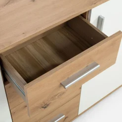 Komoda 3-drzwiowa z 4 szufladami IKOLI biała dąb artisan