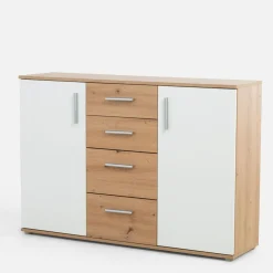 Komoda 2-drzwiowa, z 4 szufladami IKOLI biała