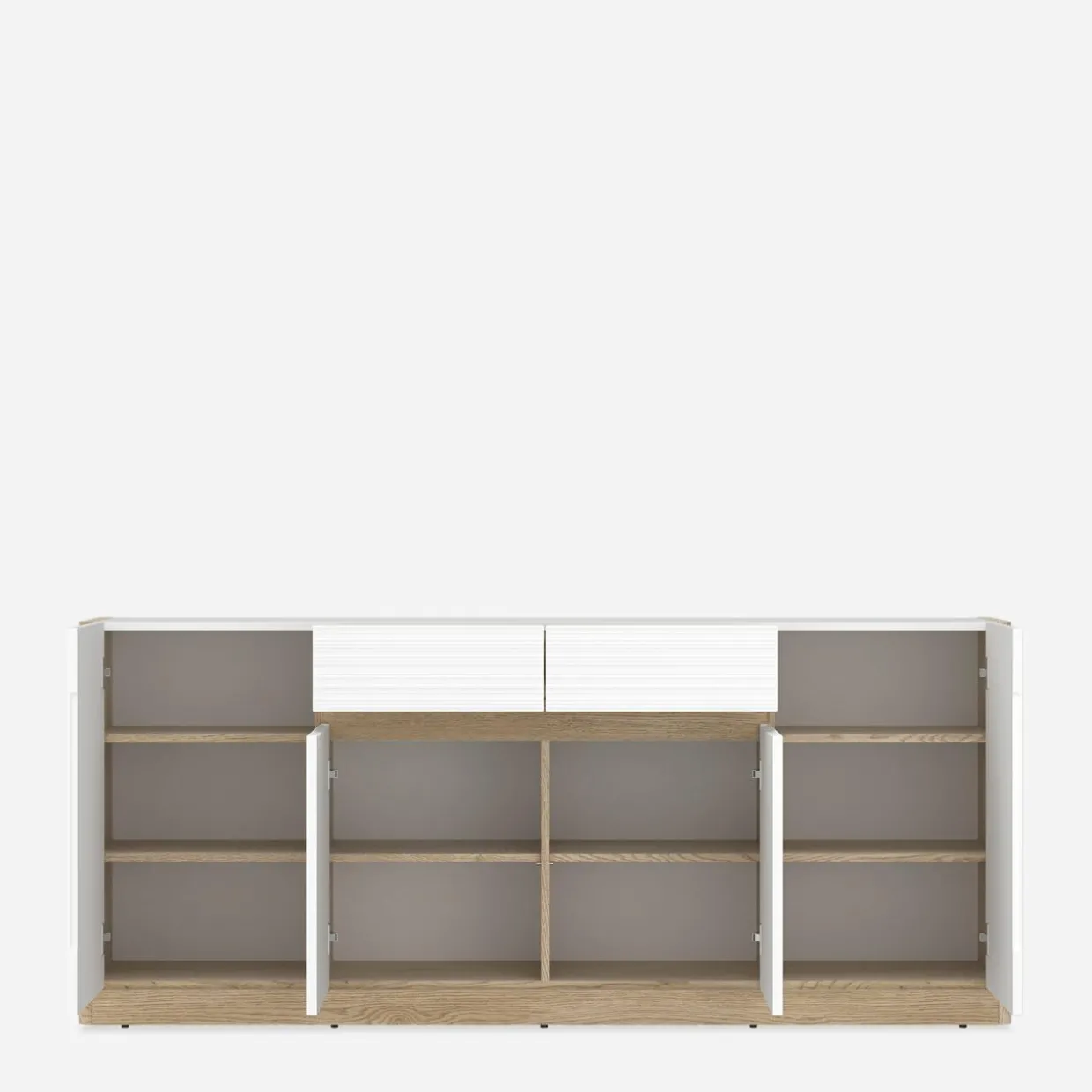 Komoda 4-drzwiowa z szufladami CALIMA dąb cremona biała