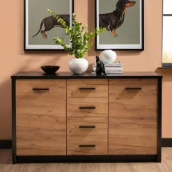 Komoda MALI 2D4S dąb craft/czarny