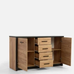 Komoda MALI 2D4S dąb craft/czarny