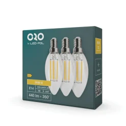 Komplet 3 żarówek LED E14 barwa ciepła C35-FL-4W-WW