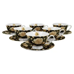 Komplet 6 filiżanek ze spodkami ROYAL ENGLISH ROSES BLACK 250 ml