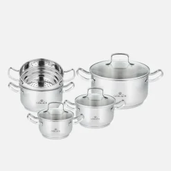 Komplet 4 garnków ze stali nierdzewnej SIMPLE 9 el.