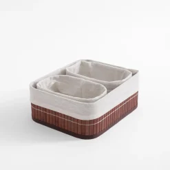 Komplet 3 koszy bambusowych brązowo-białe