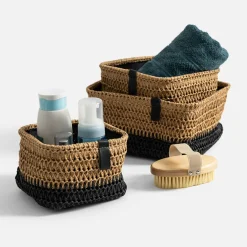 Komplet 3 koszy do przechowywania brązowo-czarny
