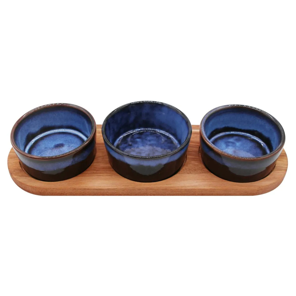 Komplet 3 miseczek na akacjowej podstawie