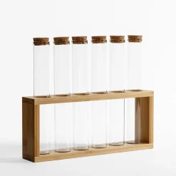 Komplet 6 przyprawników na bambusowym stojaku 110 ml