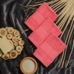 Komplet 3 ręczników bawełnianych różowych 30x30 cm