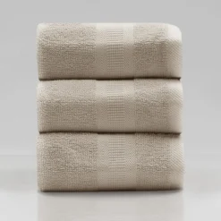 Komplet 3 ręczników bawełnianych beżowych 30x30 cm