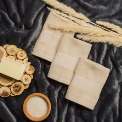 Komplet 3 ręczników bawełnianych beżowych 30x30 cm