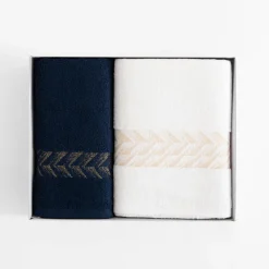 Komplet 2 ręczników biały/granatowy GLOW