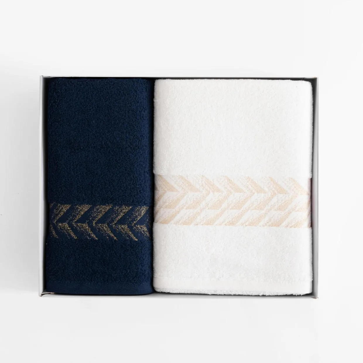 Komplet 2 ręczników biały/granatowy GLOW