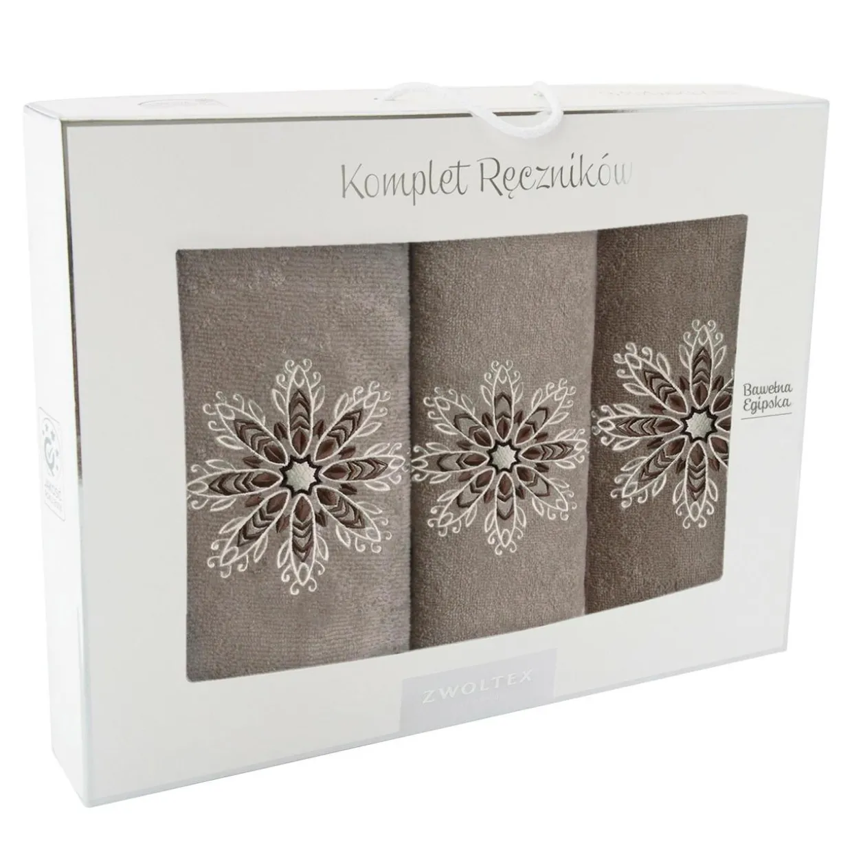 Komplet 3 ręczników z bawełny egipskiej nugat ROZETA