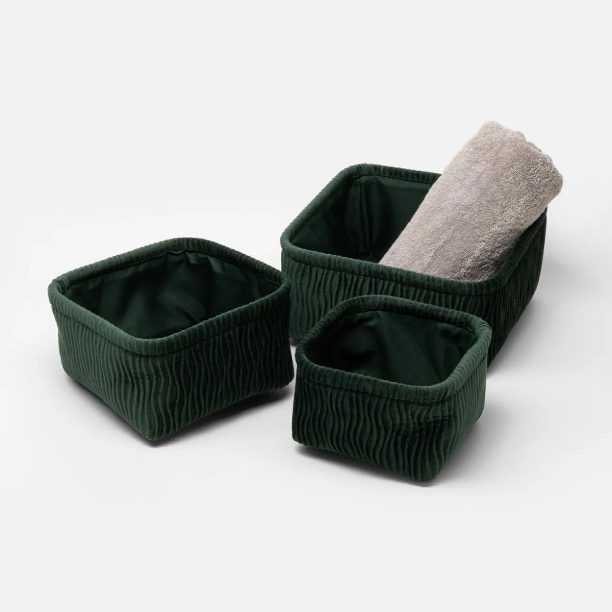 Komplet koszy do przechowywania zielony, 3 sztuki