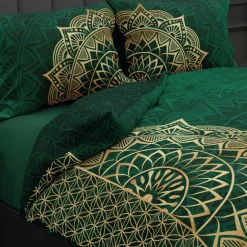 Komplet pościeli z satyny bawełnianej zielona MANDALA 160x200 cm