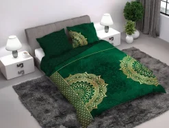 Komplet pościeli z satyny bawełnianej zielona MANDALA 220x200 cm