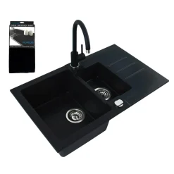 Komplet zlewozmywak granitowy czarny CANTO 70 z baterią i matą ociekową