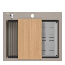 Komplet zlewozmywak QUADRON szary MASTER BASE 1K 59,5x50 cm z akcesoriami