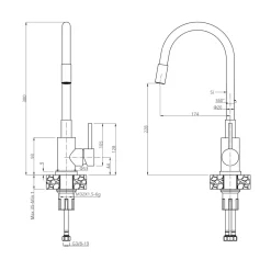 Komplet zlewozmywak QUADRON czarny MAX 77x44 cm z akcesoriami