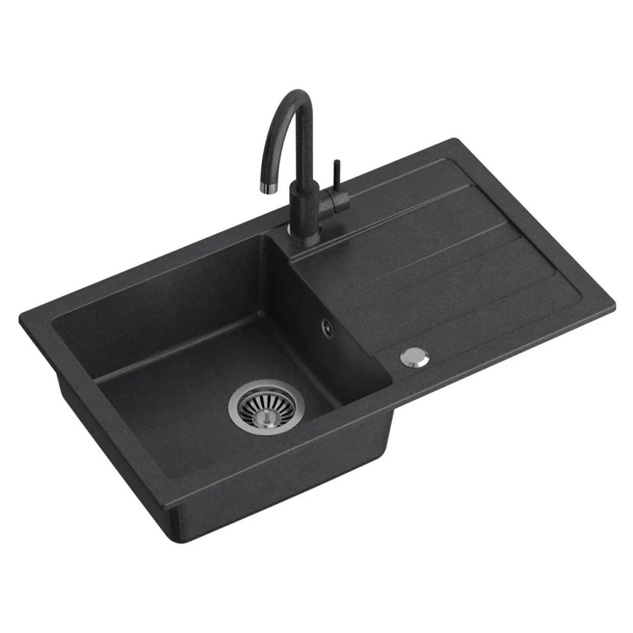 Komplet zlewozmywak QUADRON czarny PROFIT MAX 1K/Z/O 70X44 z czarną baterią