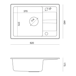 Komplet zlewozmywak QUADRON czarny SMART 62x44 cm z baterią, dozownikiem, matą i syfonem