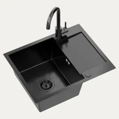 Komplet zlewozmywak QUADRON czarny AVENIR SHORT 60x48 cm z baterią