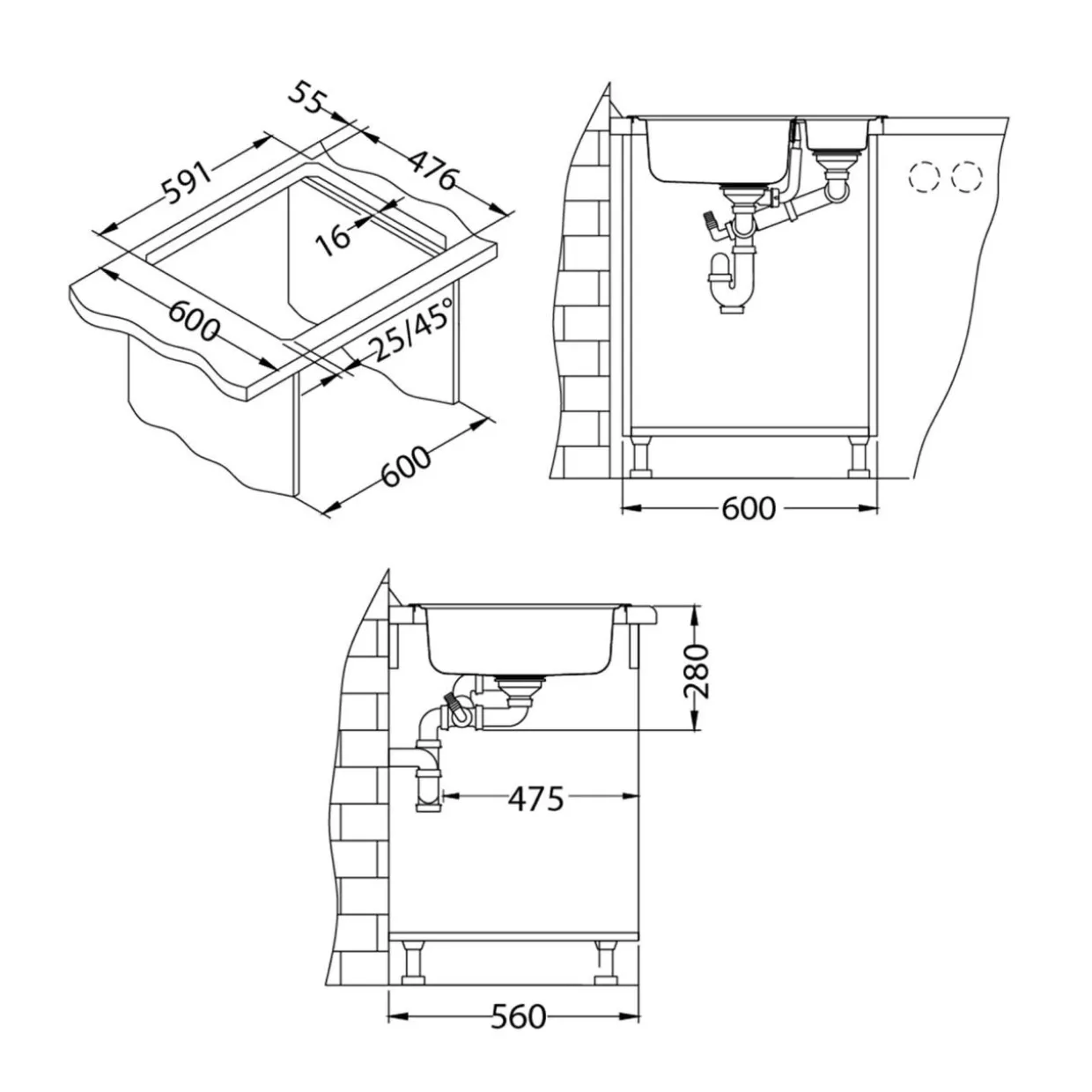Komplet zlewozmywak stalowy satyna ALVEUS FJORD 61,5x50 z baterią chrom