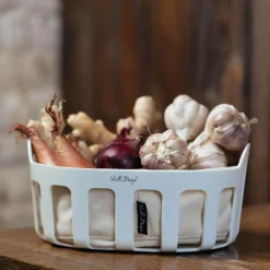 Koszyk na pieczywo z bawełnianym wkładem biały LIVIO