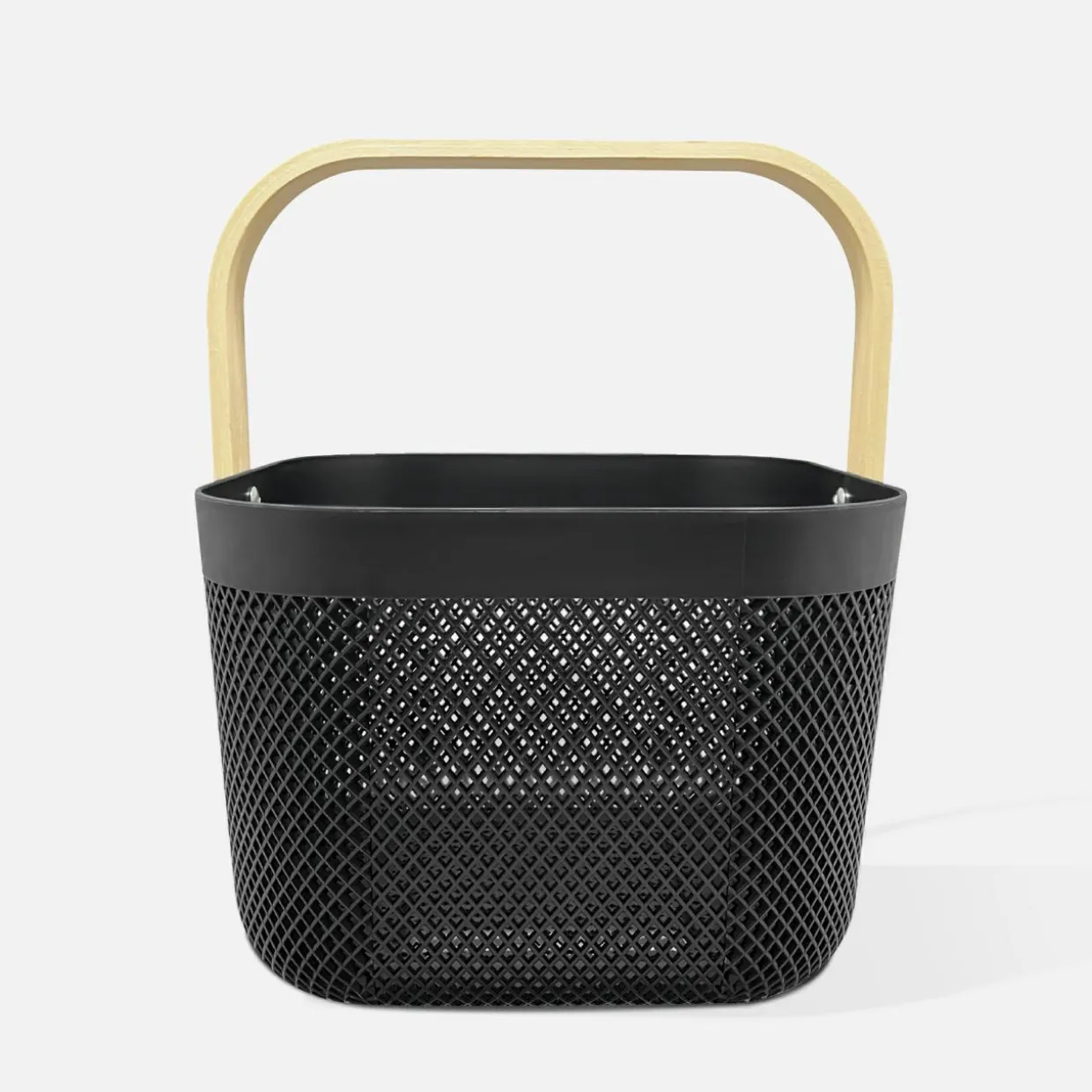 Koszyk z drewnianą rączką czarny 24x24x18 cm