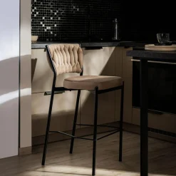 Krzesło barowe na czarnych nogach szarobeżowe LIANA