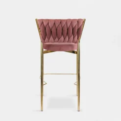 Krzesło barowe na złotych nogach różowe LIANA