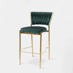 Krzesło barowe na złotych nogach zielone LIANA