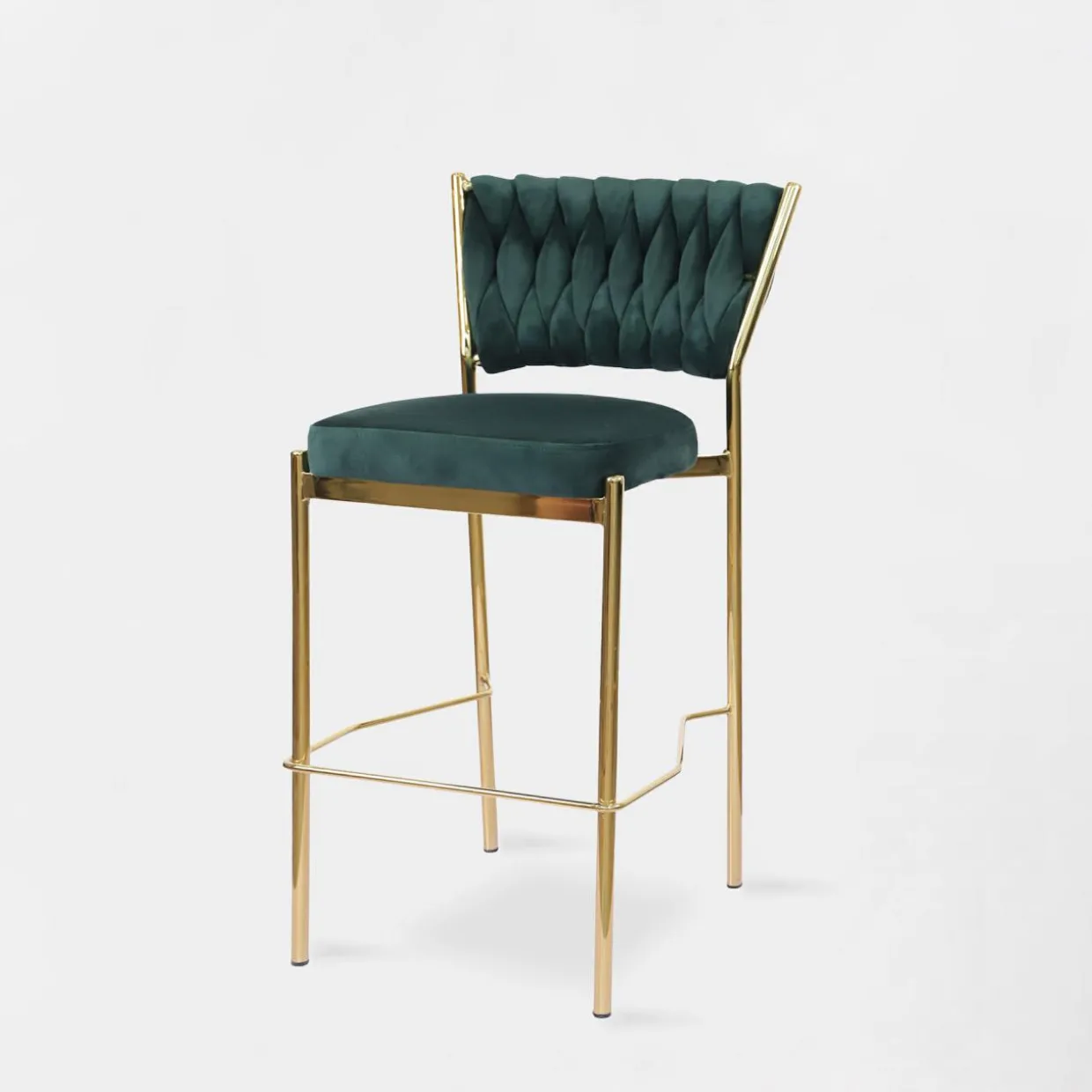 Krzesło barowe na złotych nogach zielone LIANA