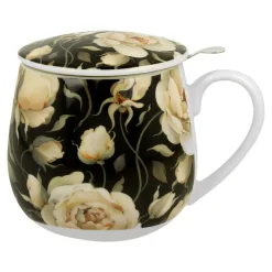 Kubek baryłka z zaparzaczem ENGLISH ROSES BLACK 430 ml