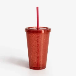 Kubek plastikowy ze słomką czerwony 500 ml