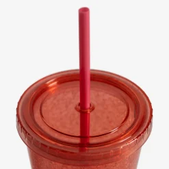 Kubek plastikowy ze słomką czerwony 500 ml