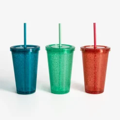 Kubek plastikowy ze słomką niebieski 500 ml