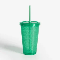 Kubek plastikowy ze słomką zielony 500 ml