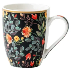 Kubek porcelanowy w kolorowe kwiaty na czarnym tle 330 ml