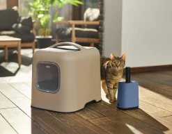 Kuweta wysoka dla kota beżowo-szara 51 cm