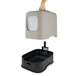 Kuweta wysoka dla kota beżowo-szara 51 cm