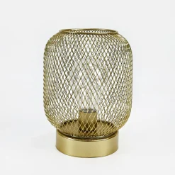 Lampa dekoracyjna LED siatkowy klosz złota 14x16,5 cm
