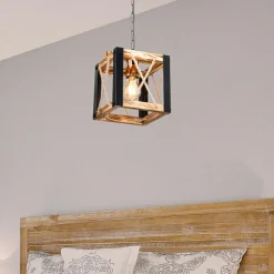 Lampa drewniana wisząca sześcian FARAH 20 cm