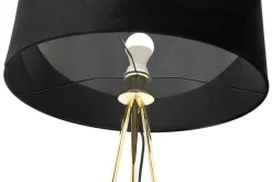 Lampa na złotym trójnogu abażur welur czarny INGA