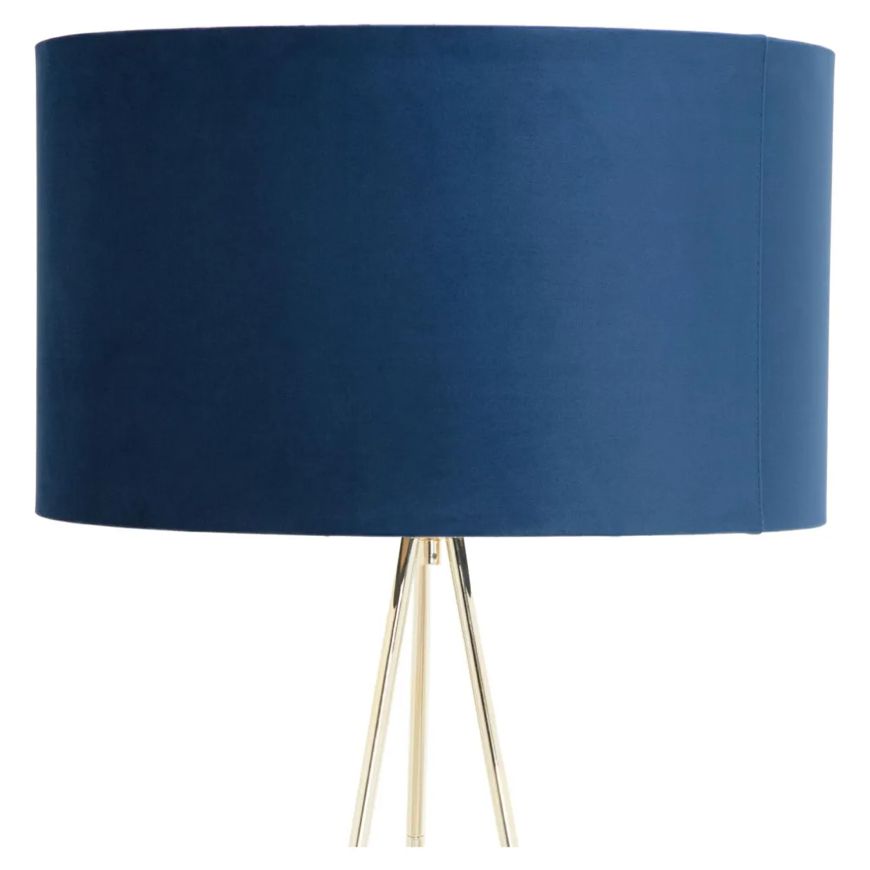 Lampa na złotym trójnogu abażur welur granatowy INGA