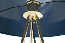 Lampa na złotym trójnogu abażur welur granatowy INGA